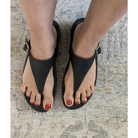 Fitflop Platform Thong Sandal Women Black Casual Comfort Slip On 10 - Picture 1 of 8